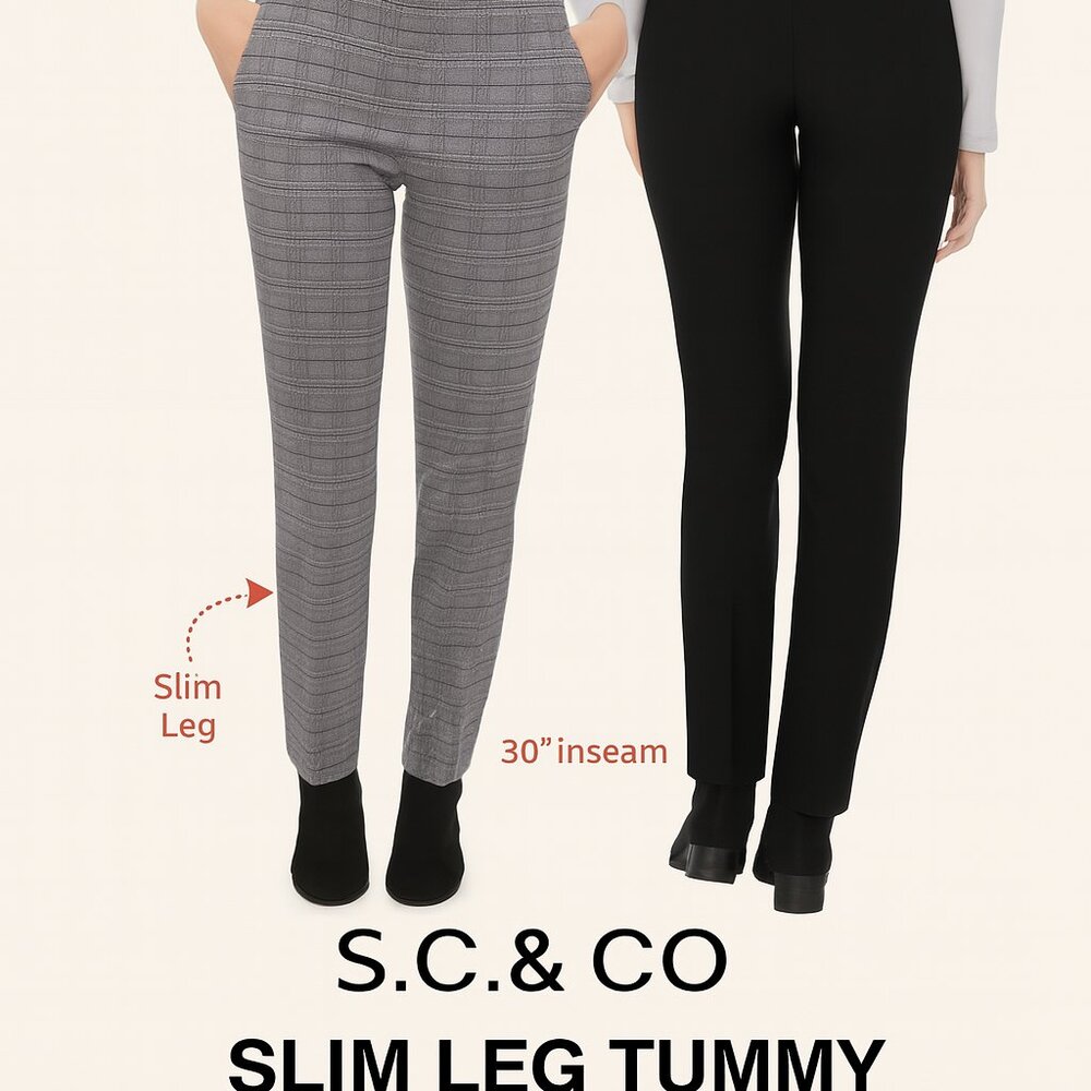 360 Tummy Control Ladies’ Pants. By S.C. & CO: Navy XL| Black Plaid M